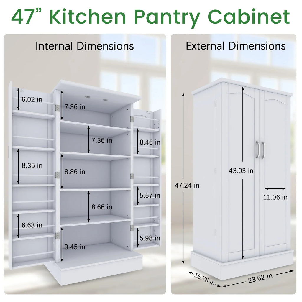 2026 New47 Kitchen Pantry Cabinet, White Buffet Cupboards Sideboard with Doors & Adjustable Shelves, Kitchen