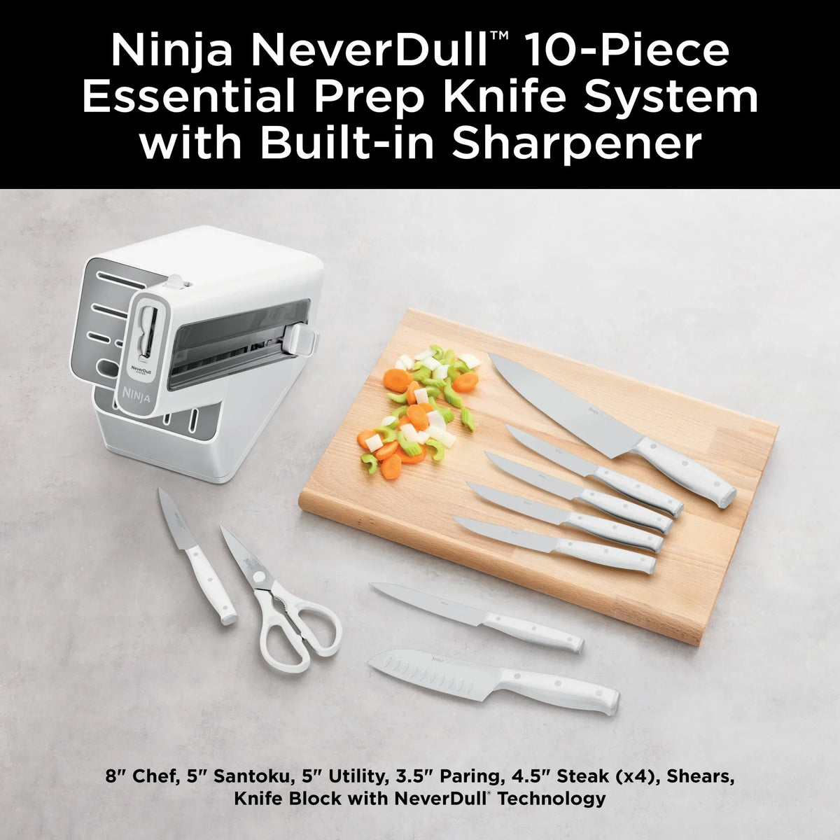 2026 NewNinja Foodi NeverDull 10-Piece Stainless Steel Essential Knife System with Sharpener, K12010 Black/Gray