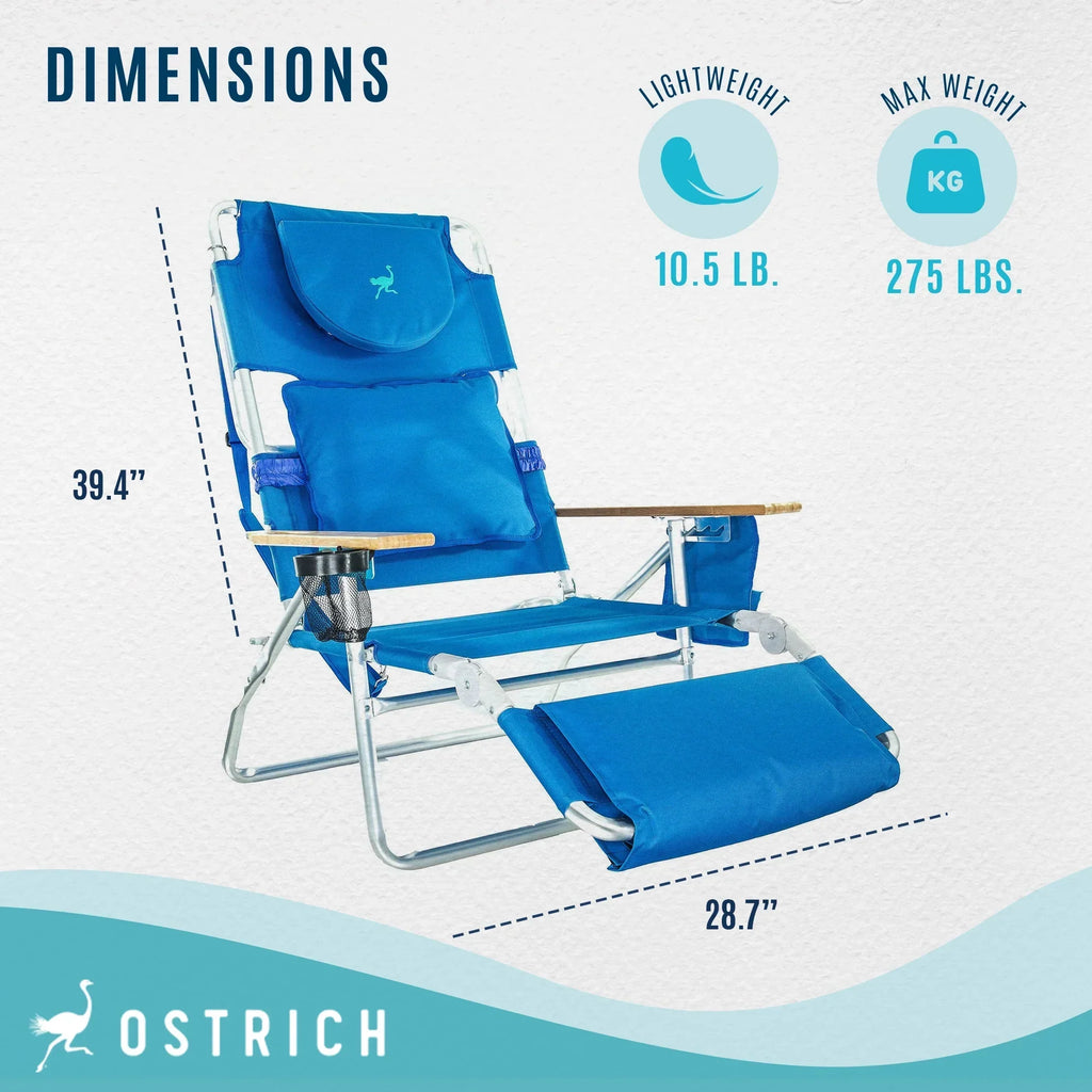 2026 NewOstrich Deluxe 3N1 Lightweight Outdoor Beach Lounge Chair w/Footrest, Pink