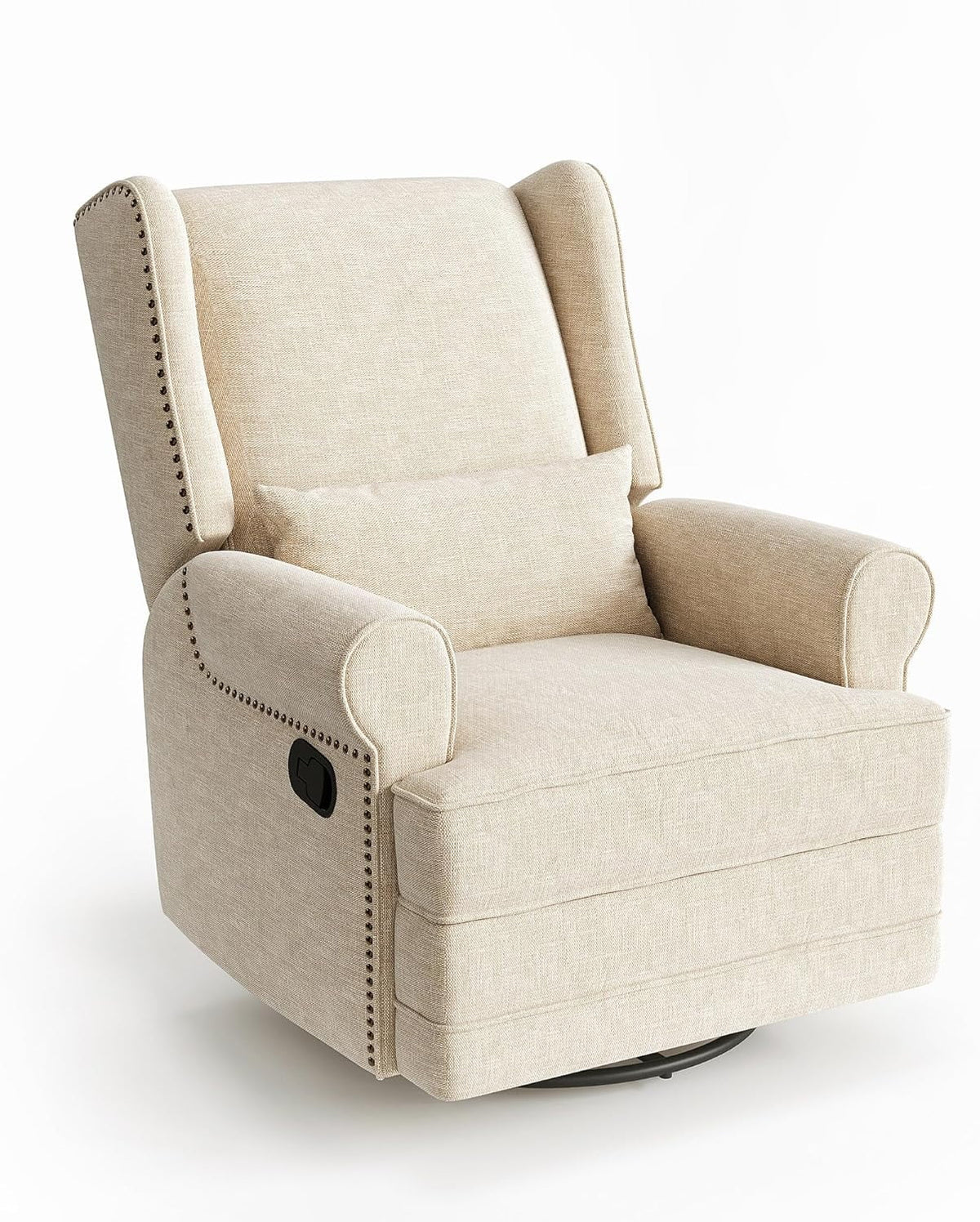 2026 NewRoyalcraft Swivel Nursery Glider Recliner, Comfy Upholstered Glider Chair with Lumbar Pillow and Footrest, Beige