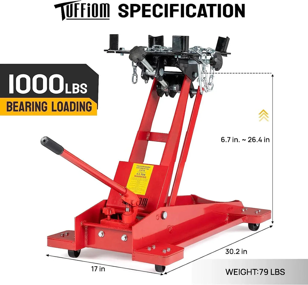 2026 NewTUFFIOM Hydraulic Transmission Service/Floor Jack Lift 1/2 Ton (1,000 lb) Capacity, Low Profile Roll-Under Floor Trolley, Automotive Shop Tool Hoist Lift Lifting Jack, Red