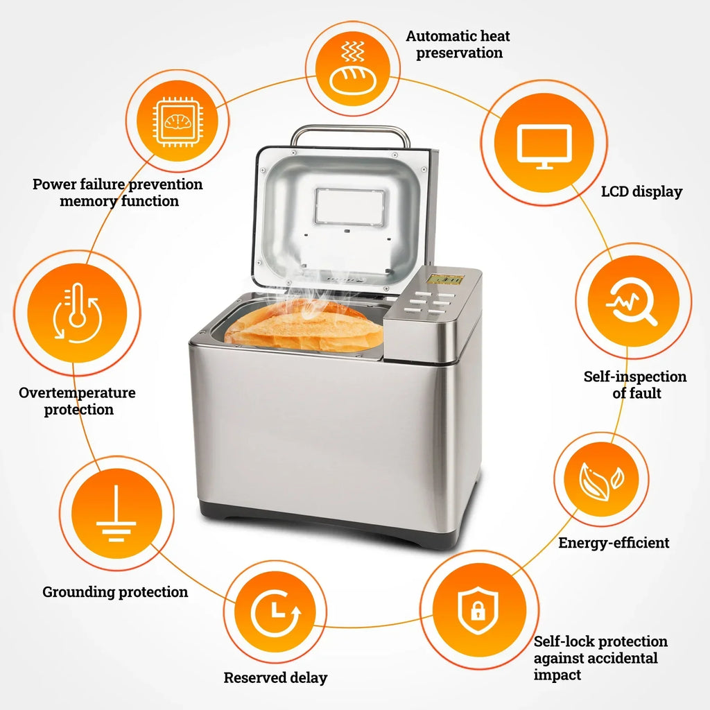 2026 NewKBS 19-in-1 2LB Bread Maker Machine Fully Automatic LCD Display，Stainless Steel Model# 013