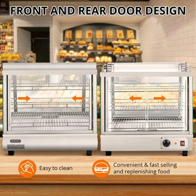 2026 New36" Commercial Food Warmer Display Case, Countertop Warmer Display Case, Commercial Food Warmer with Adjustable Shelves, Glass Sliding Doors, 3 Tier Electric Heated Display Cabinet