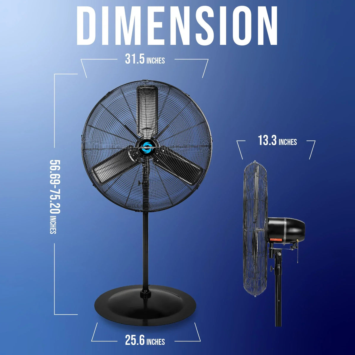 2026 NewTornado - 20 Inch High Velocity Metal Oscillating Pedestal Fan - Commercial, Industrial Use Water-Resistant