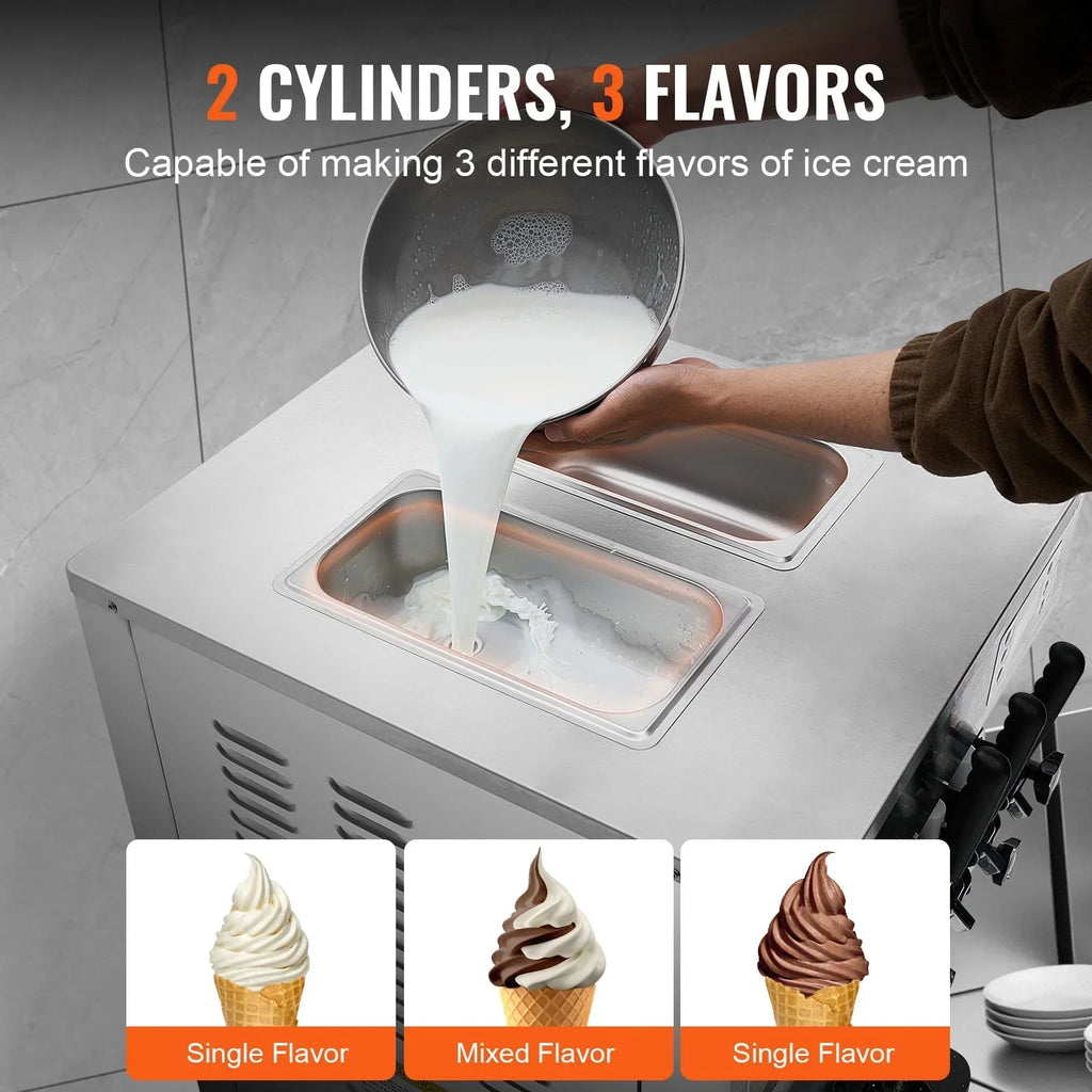 2026 NewKFFKFF Commercial Soft Ice Cream Machine 21-31 L/H Output 3-Flavor LED Display Auto Clean 4.3L/1.1GAL Hopper,1.7L/0.45gal Cylinder