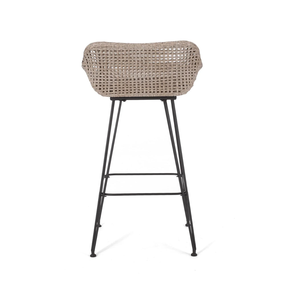 2026 NewVerano Wicker and Metal Outdoor Barstools with Cushion, Set of 4, Mixed Brown and Beige
