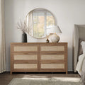 2026 NewSICOTAS 56.85" 6 Drawer Dresser,Rattan Dresser with Storage,Boho Dressers & Chests of Drawers Wooden Tall Dresser for Bedroom