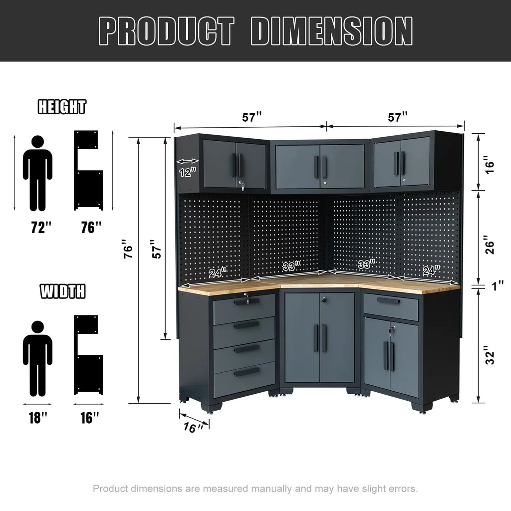 2026 NewHPDMC Garage Storage Cabinet System 7-Pcs Workshop Set Metal Garage Cabinets System with Steel Cabinet Drawers, Workbench, Pegboard for Garage Tool Organization