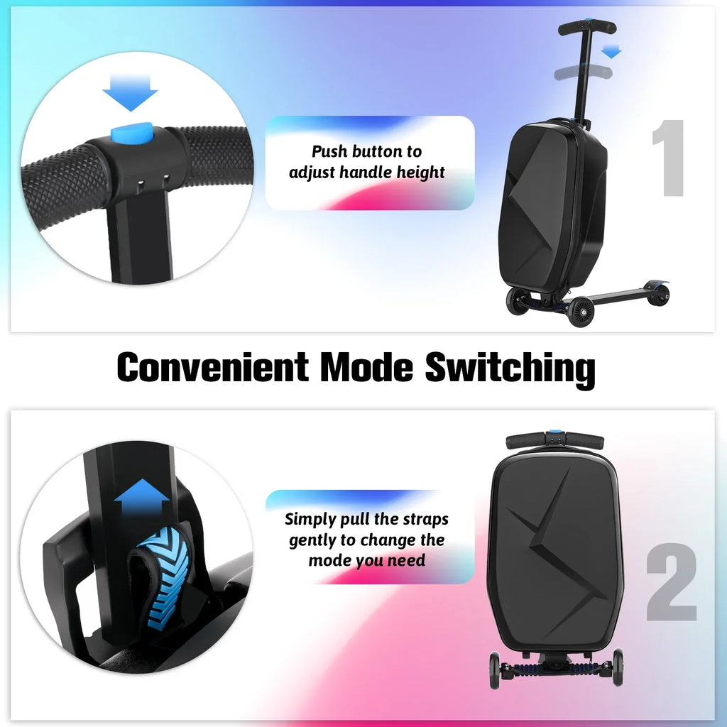 2026 NewAdvwin Scooter Luggage for Kids & Adults, Hardside Ride on Suitcase for Kids Ages 4-15 Multifunctional Lightweight Foldable Carry on Luggage with Wheels Ride on for Children Teenagers, Pink