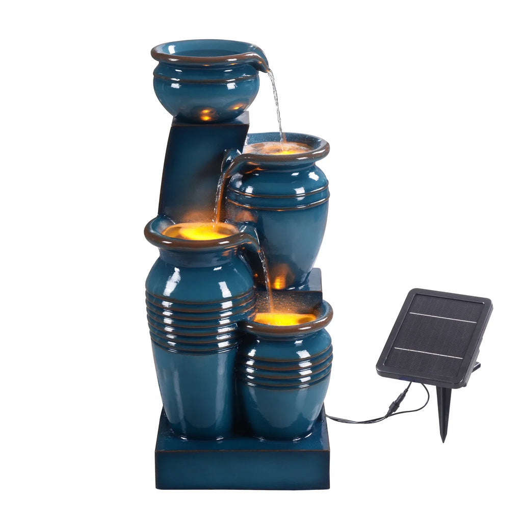 2026 NewTeamson Home 28.74" Solar Water Fountain with LED Lights, Navy