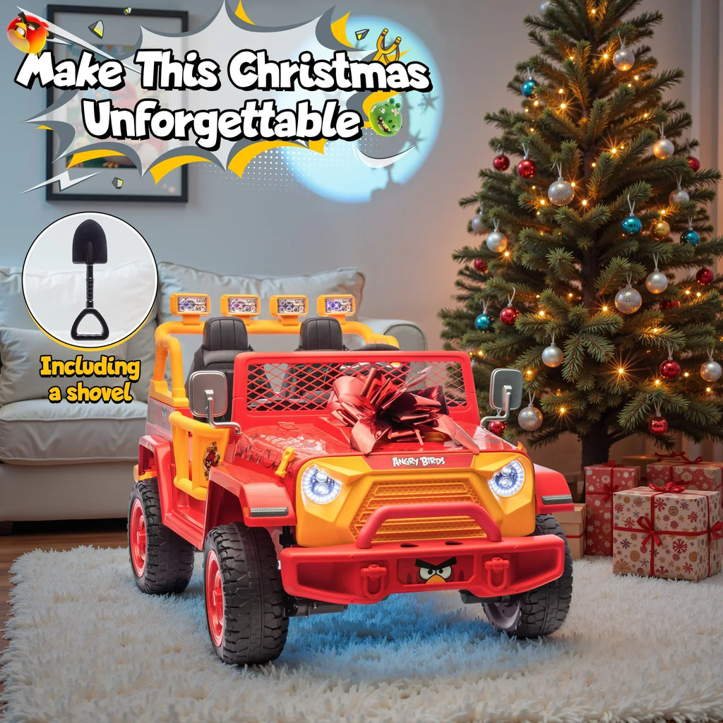 2026 NewJoyracer 24 Volt Ride on Toys for Big Kids, Licensed Angry Birds Ride on Truck with Remote, 2 Seater 4WD Electric Ride ons with Shovel, Bluetooth, Lights, Power Car Wheels for 3-8, 130lbs, Green