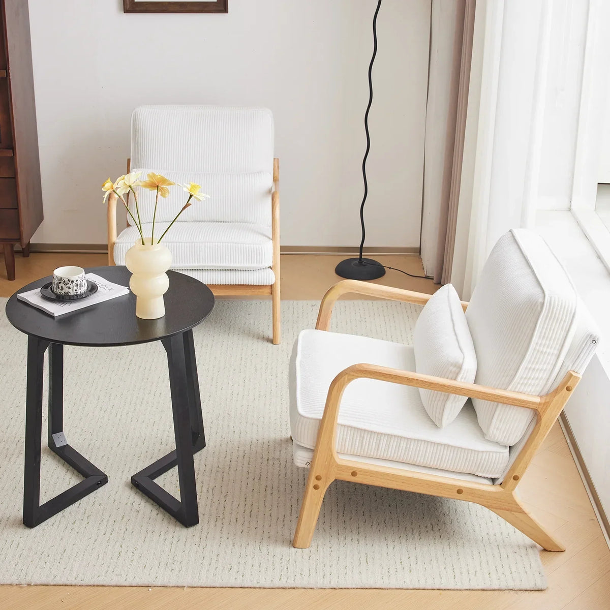 2026 NewKtaxon Accent Chair Corduroy Upholstered Armchair, Reading Club Chair with Pillow and Solid Wood Frame for Living Room Bedroom Furniture Off White