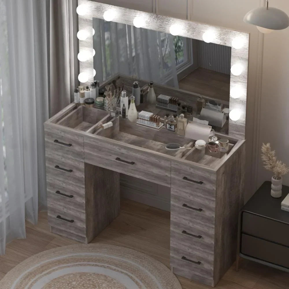 2026 NewKtaxon Large Makeup Vanity, Vanity Table Set w/ Visible Glass Top w/ Charging Station, White