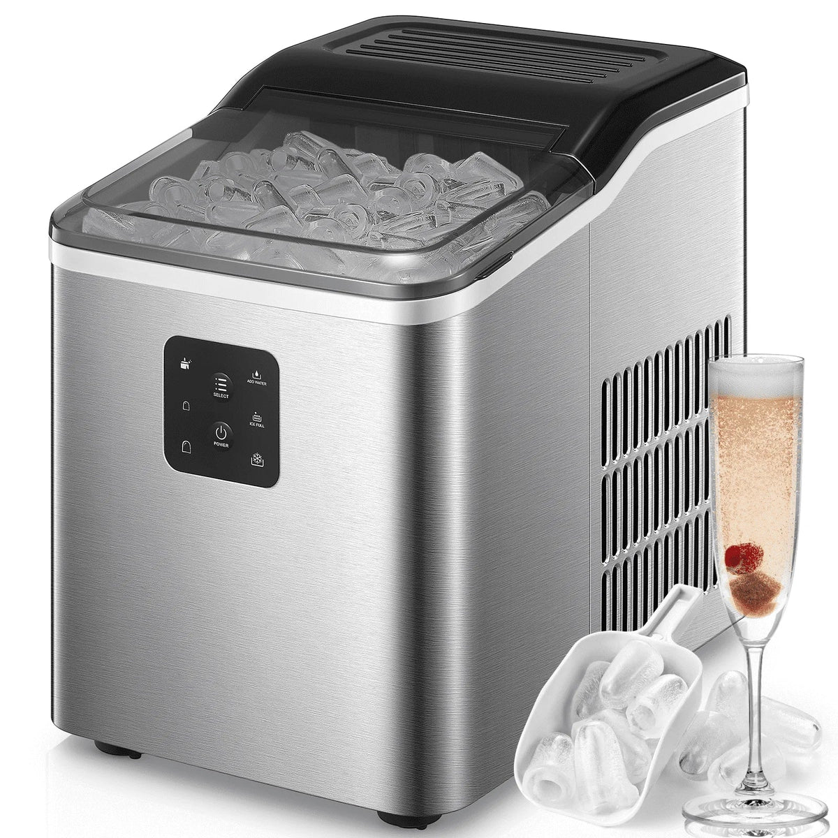 2026 NewStainless Steel Ice Makers Countertop 30lbs in 24h, 9 Bullet Cubes in 5 Mins, 2 Sizes, Self-Clean, FOHERE