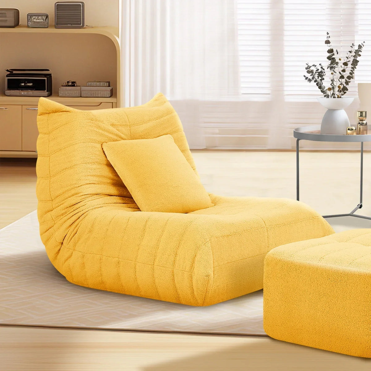 2026 NewVFD Bean Bag Chairs for Adults, Beanbag Chair with Ottoman Lounge Sofa Memory Foam Comfy Reading Chair for Bedroom & Living Room, Lazy Floor Sofa Couch