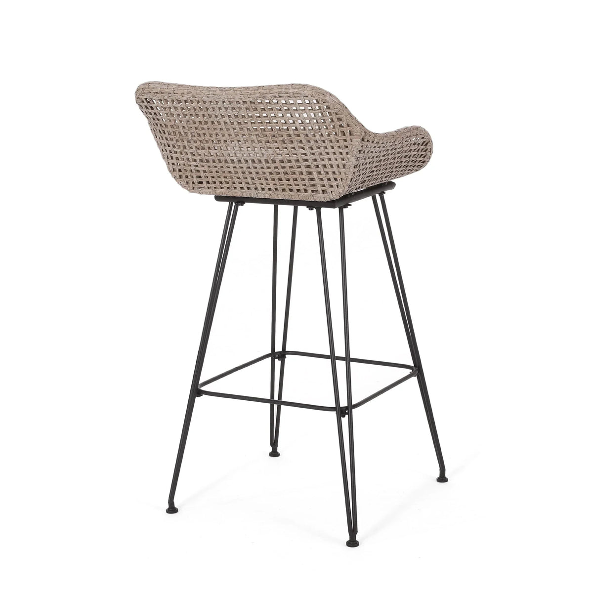 2026 NewVerano Wicker and Metal Outdoor Barstools with Cushion, Set of 4, Mixed Brown and Beige