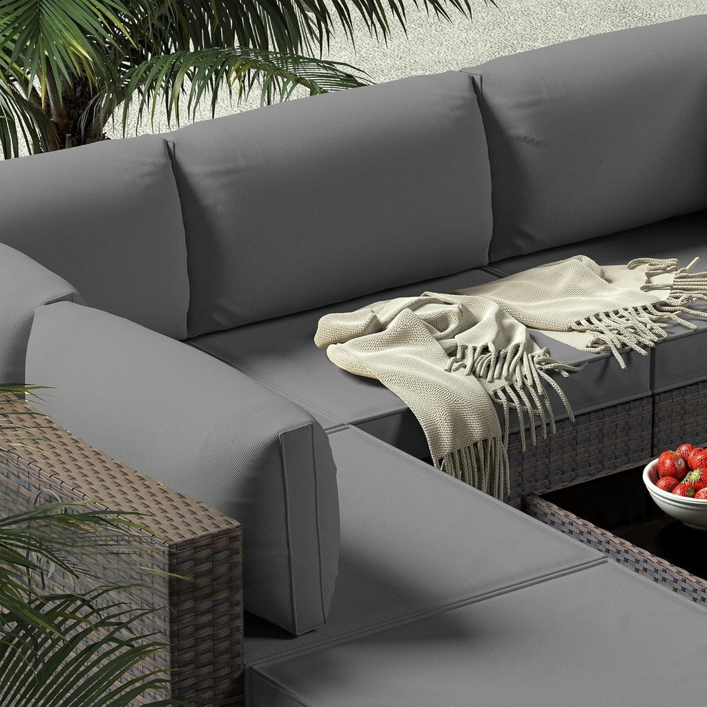 2026 NewPatio Furniture Set Clearance, Lofka 5 Piece Outdoor Sectional Furniture Chair Set with Cushions and Tea Table, Gray