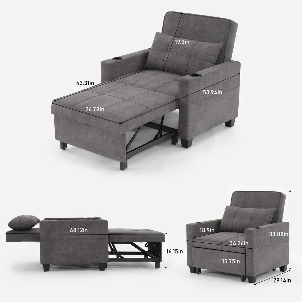 2026 NewConvertible Futon Sofa Bed, 3-in-1 Multi-Functional Sleeper Chair Bed with USB Ports, Adjustable Backrest Recliner,for Living Room Bedroom Small Space, Tech Cloth, Dark Grey
