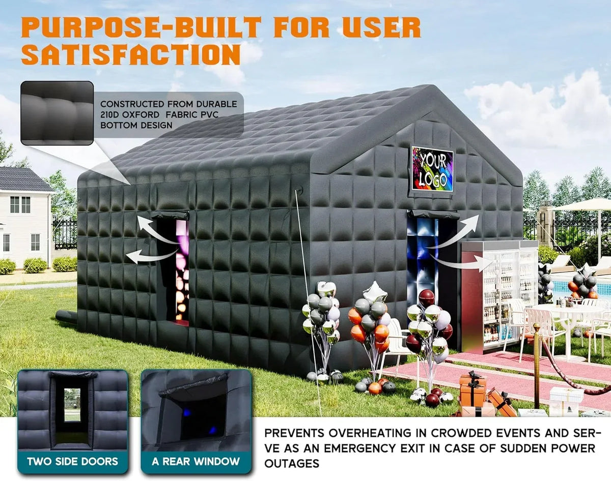 2026 NewJocisland 20x16x14 ft Large Black Inflatable Night Club Tent for Adults with 2 Side Doors, Inflatable Nightclub with Logo Area Gazebo Event House