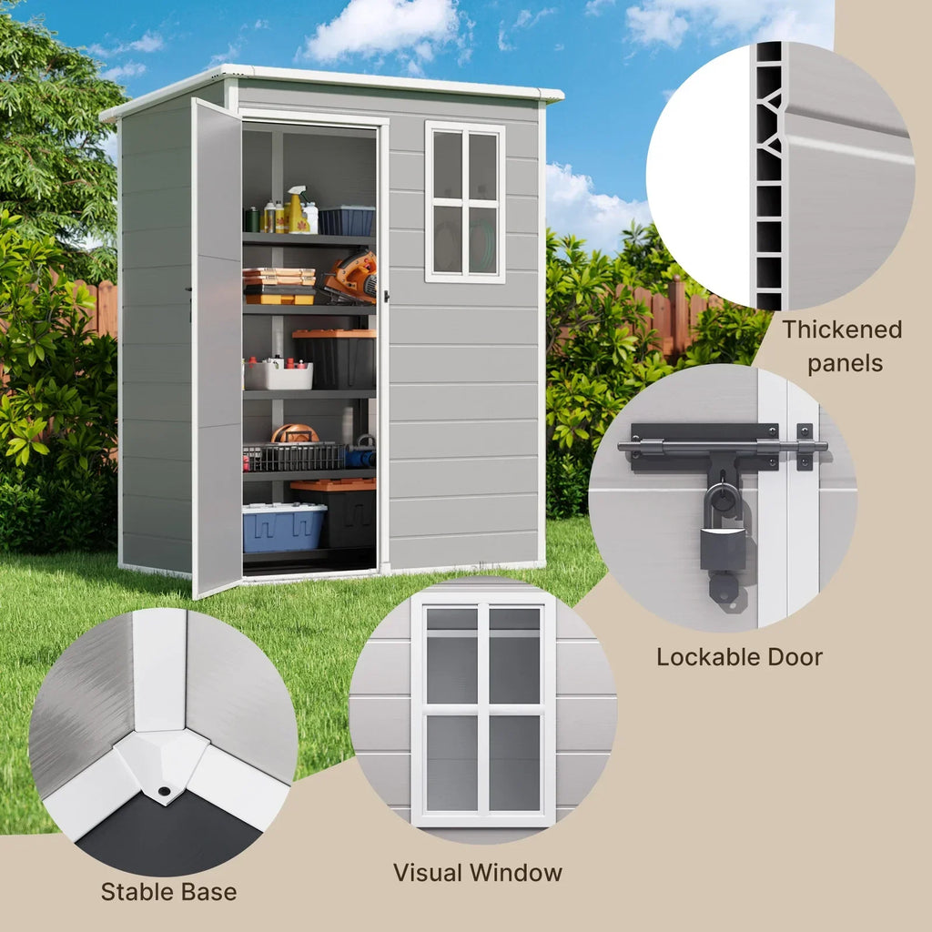 2026 New5' x 3' Outdoor Storage Shed, Lofka Resin Outdoor Storage Cabinet with Double Lockable Doors, Waterproof Tool Shed, Gray