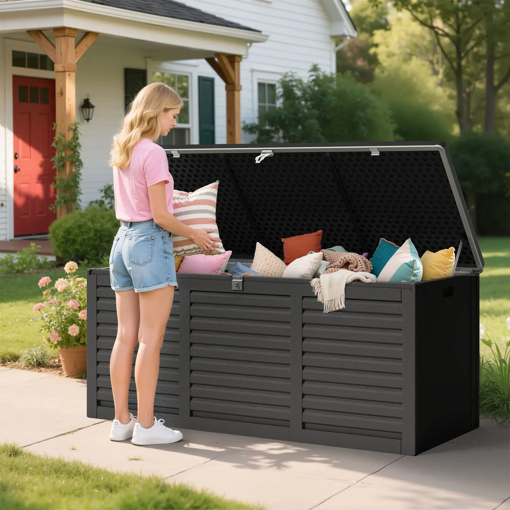 2026 NewOutdoor Storage Box, 130GAL Waterproof Deck Box, Lockable Pool Patio Storage Indoor Toy Box, Outdoor Storage Bench for Porch, Max Load Weight 500LBS
