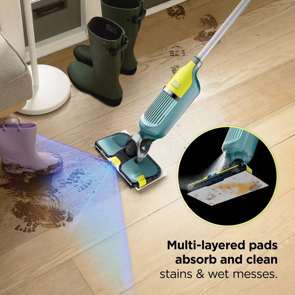 2026 NewShark VACMOP Reveal Cordless Hard Floor Cleaner, Vacuum and Spray Mop, 4 Disposable Pads, 12oz Pet Multi-surface Cleaning Solution, VM401