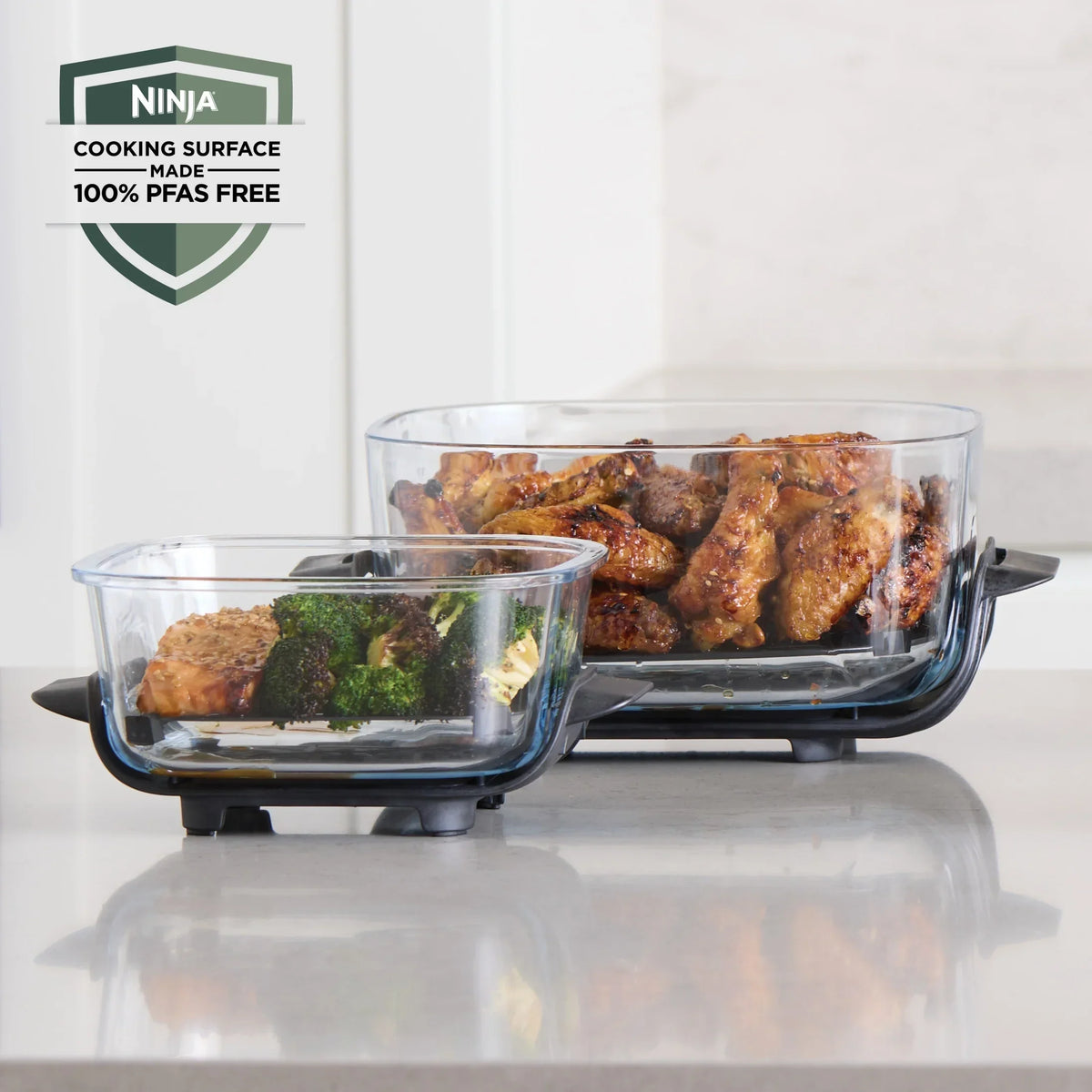 2026 NewNinja Crispi 4-in-1 Portable Glass Air Fryer Cooking System, 4-Qt & 6-Cup Containers, Cyberspace