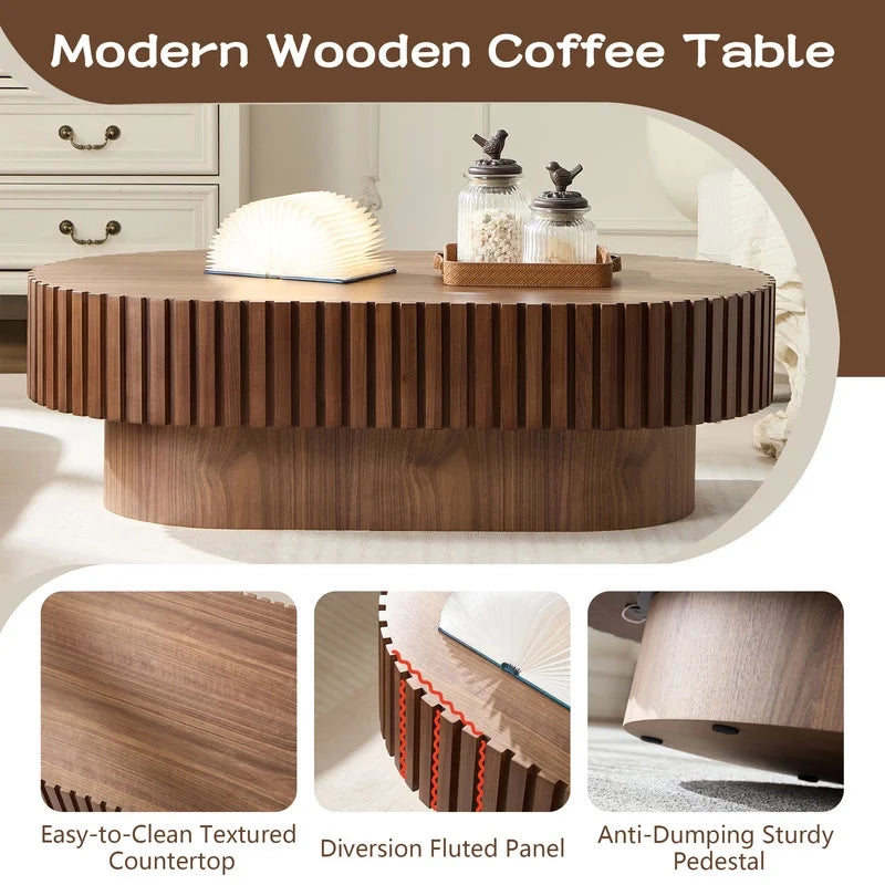 2026 NewFFH 43.7 inch Oval Coffee Table for Living Room,Handcraft Rustic Corner Coffee Table Nature Wood Relief Sturdy Pedestal for Apartmen,Side Table Centre Table,Nature Wood