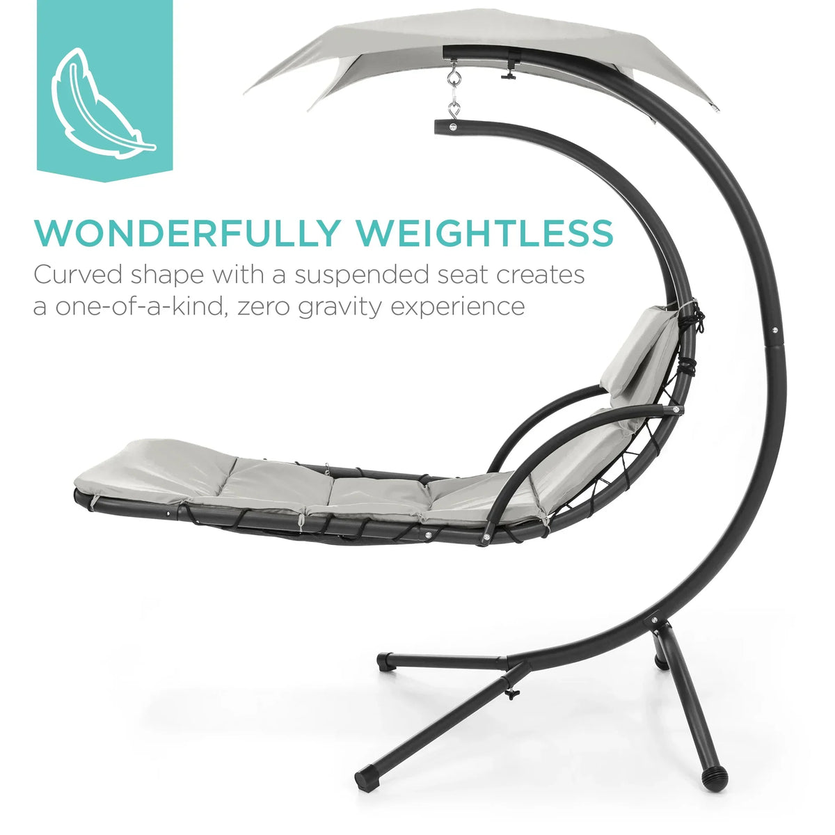 2026 NewBest Choice Products Hanging Curved Chaise Lounge Chair Swing for Backyard, Patio w/ Pillow, Shade, Stand - Teal