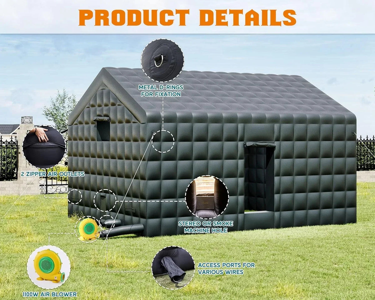 2026 NewJocisland 20x16x14 ft Large Black Inflatable Night Club Tent for Adults with 2 Side Doors, Inflatable Nightclub with Logo Area Gazebo Event House
