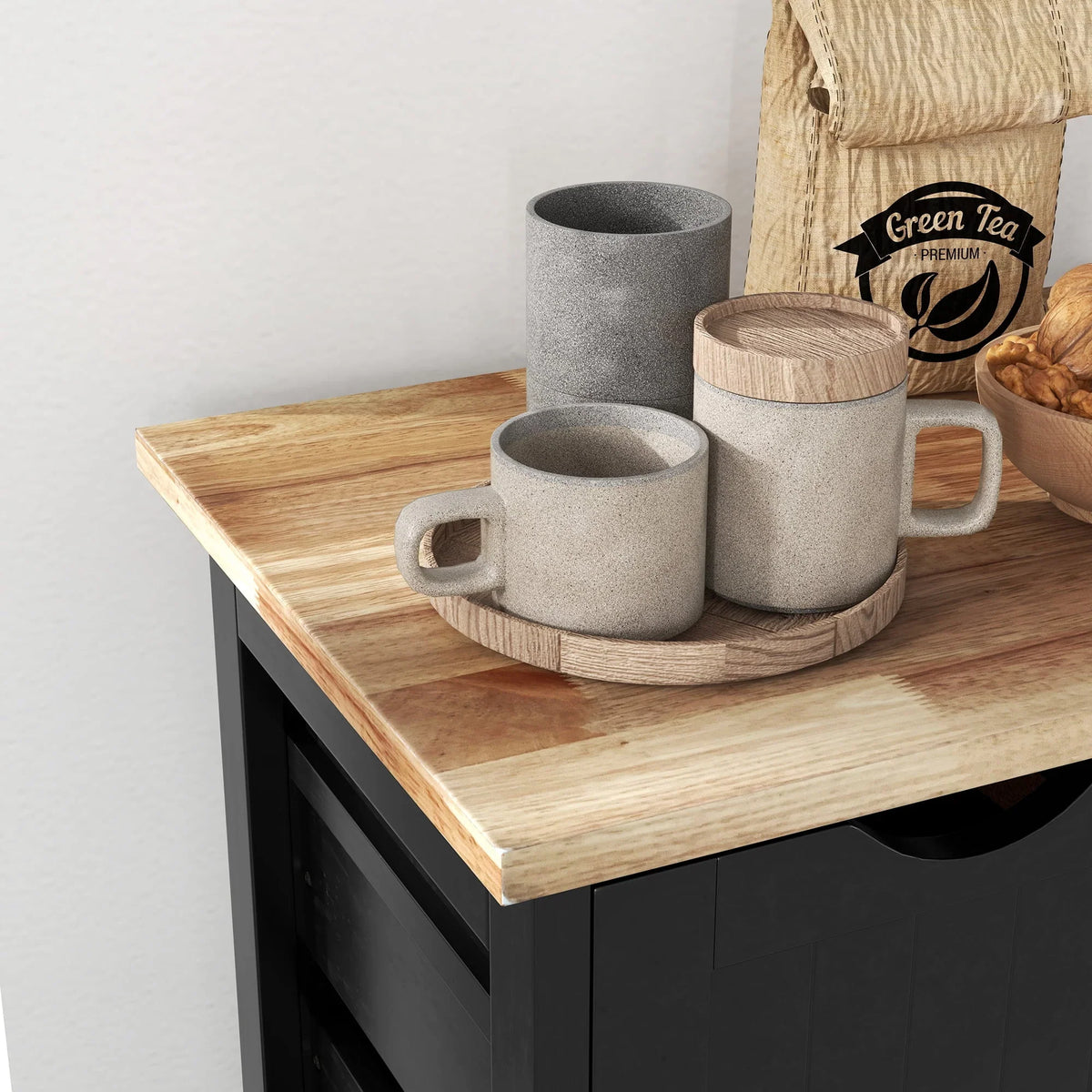 2026 NewHOMCOM Rolling Kitchen Island Cart, Bar Serving Cart, Compact Trolley on Wheels with Wood Top, Shelves & Drawers for Home Dining Area, Grey