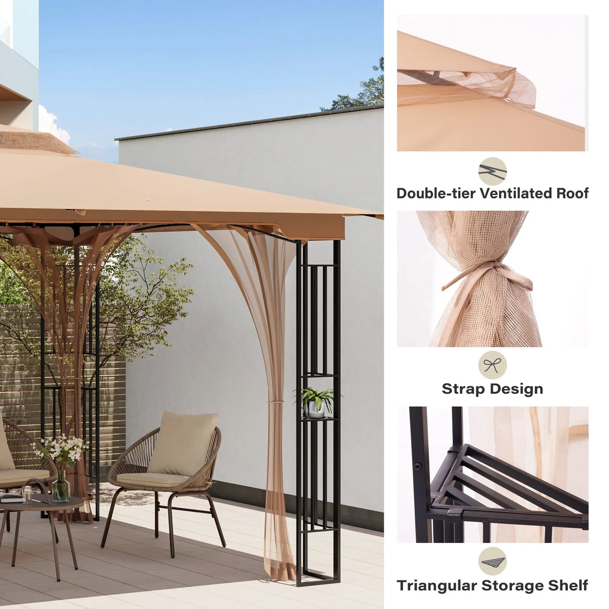 2026 NewLAUSAINT HOME Patio Gazebo 13'x11',Heavy Duty Gazebos Shelter Party Tent with Double Roofs, Mosquito Nettings for Backyard, Garden, Lawn,(Khaki)