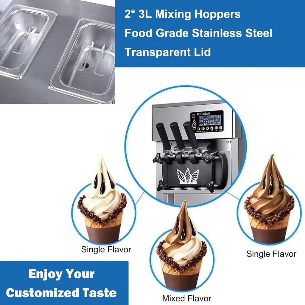 2026 NewSIHAO 1200W Commercial Ice Cream Machine Countertop 18L/H Soft Serve Ice Cream Maker with LED Display