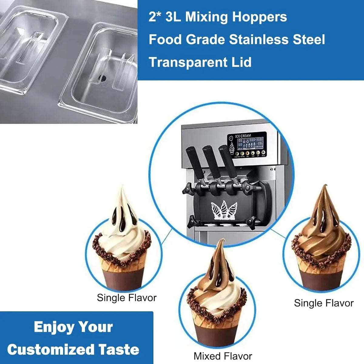 2026 NewSIHAO 1200W Commercial Ice Cream Machine Countertop 18L/H Soft Serve Ice Cream Maker with LED Display
