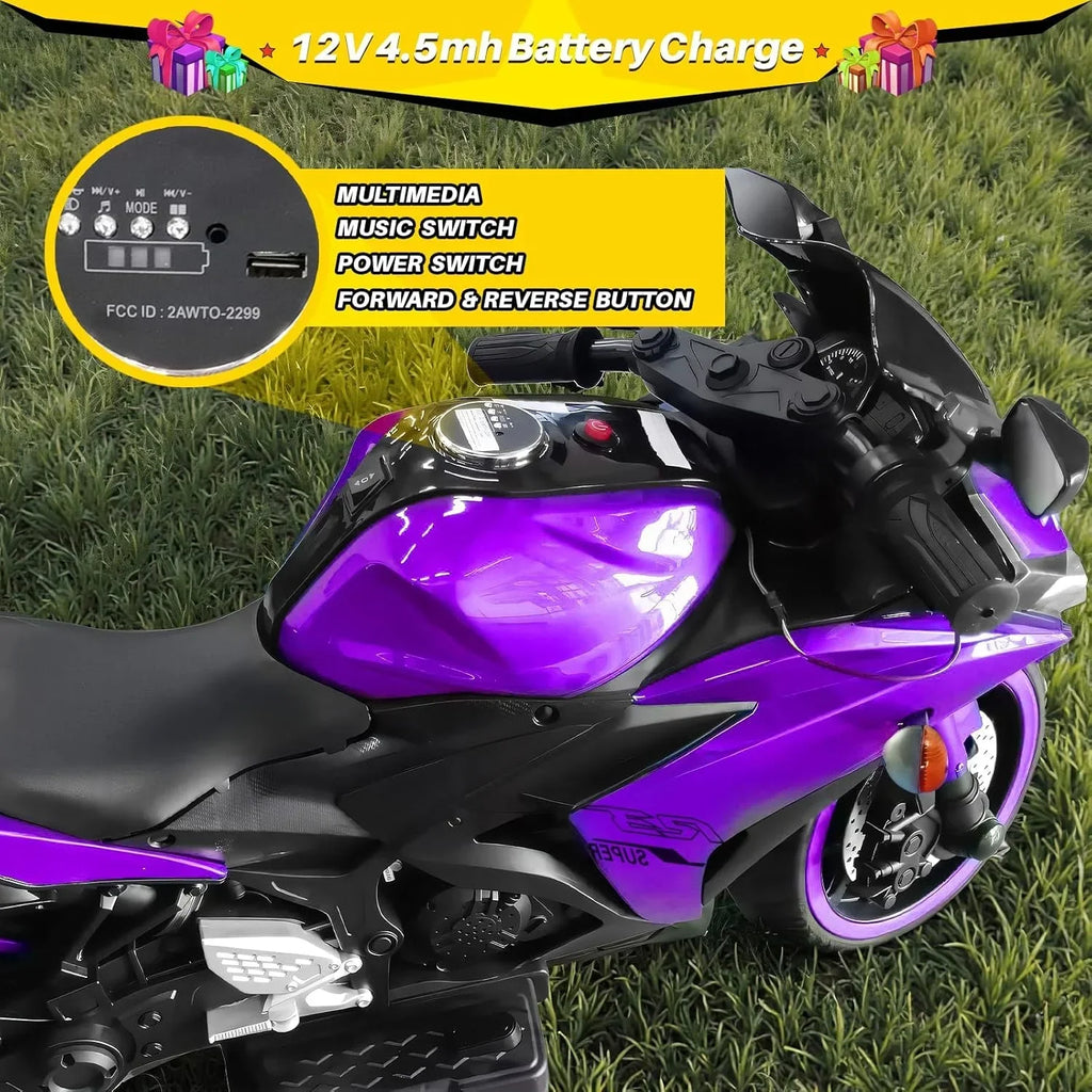 2026 New2 Seats Electric Dirt Bike Motorcycle for Kid 3-8, 12V Kids Motorcycle with Manual Throttle, Lighting Wheels, Music Function, Max Load 99LB (Blue)