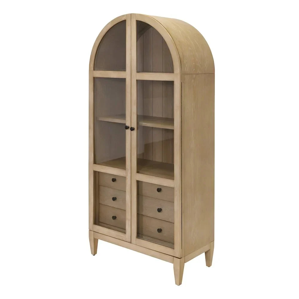 2026 NewModern Wood Arched Display Cabinet/Bookcase Fully Assembled Light Brown