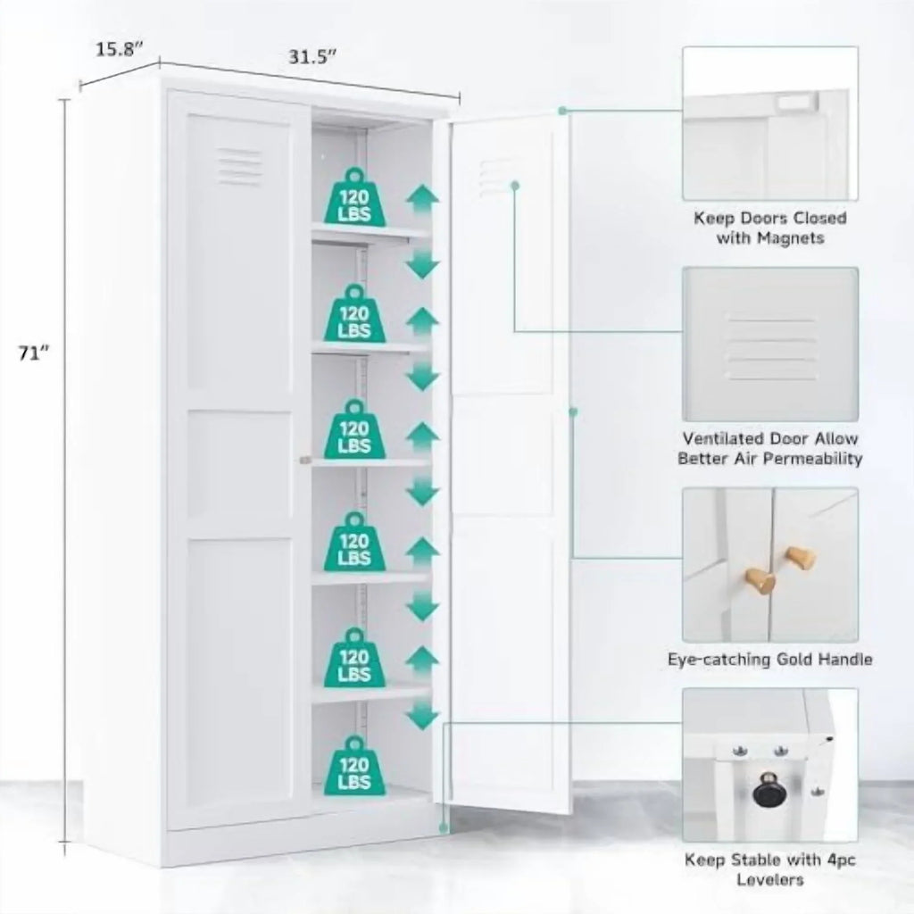 2026 NewMetal Wardrobe Cabinet with Hanging Rod,Black Armoire Wardrobe Closet,Metal Clothing Storage Cabinet with Adjustable Shelves and Doors,72" Cloth Storage Cabinets for Home,Living/Laundry Room