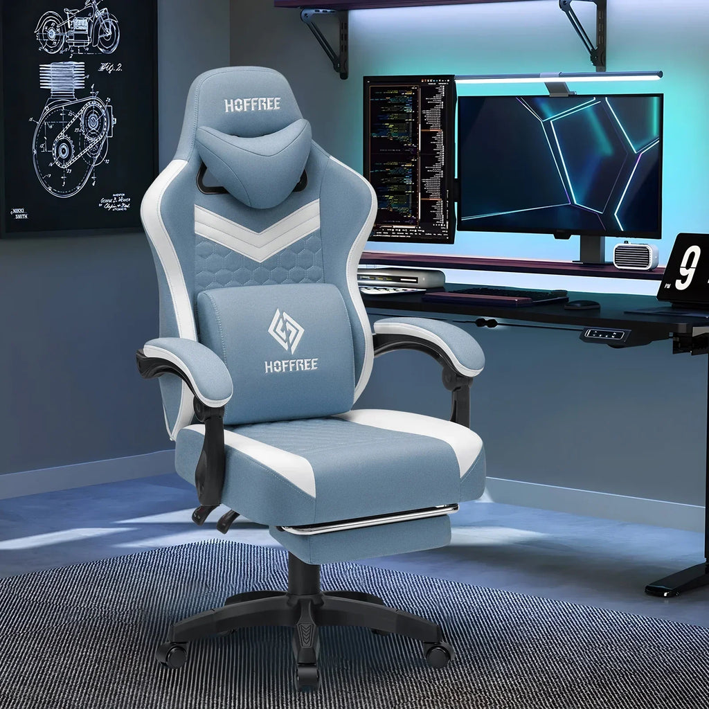 2026 NewHoffree Gaming Chair with Massage Fabric Office Chair with footrest for Adults, Ergonomic Gamer Chair with Headrest and Lumbar Support for Office Gaming, 440 LBS