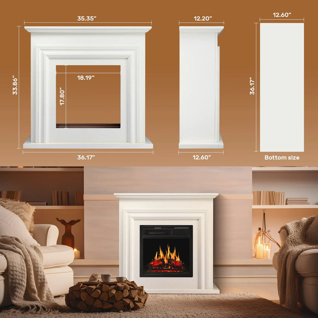 2026 NewKISSAIR Electric Fireplace Mantel Wooden Surround Firebox, Free Standing Fireplace, with Remote Control, Adjustable LED Flame, 750W/1500W -White