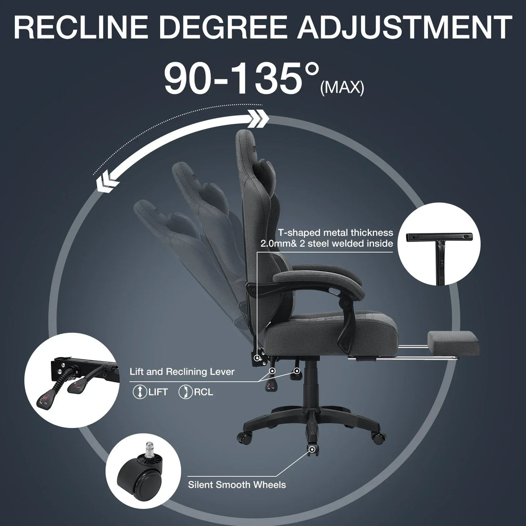 2026 NewHoffree Gaming Chair with Massage Fabric Office Chair with footrest for Adults, Ergonomic Gamer Chair with Headrest and Lumbar Support for Office Gaming, 440 LBS