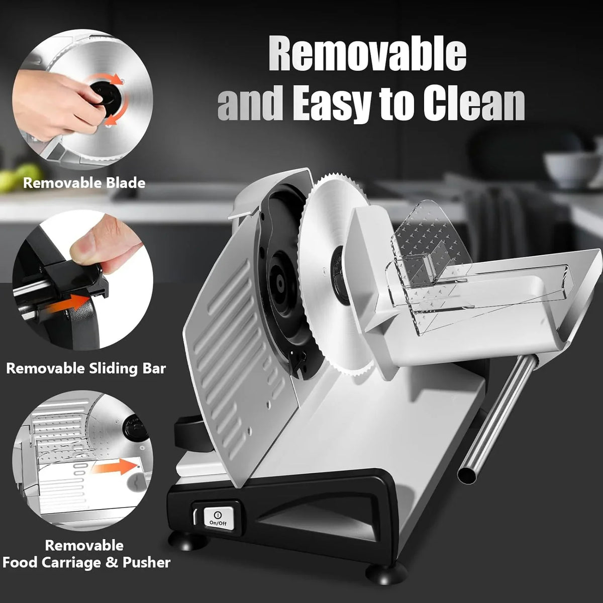 2026 NewOSTBA Meat Slicer with Quiet DC Motor, 200W Electric Deli Slicer, Dual 7.5'' Stainless Steel Blades, 0-15mm Adjustable Thickness, Easy to Clean, Ideal for Meat, Cheese, Bread, and Vegetables