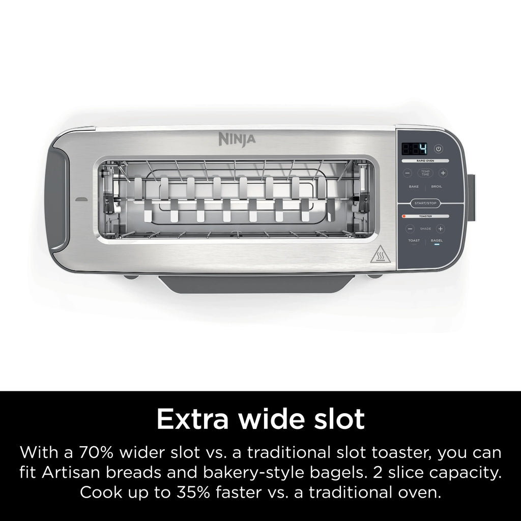 2026 NewNinja Foodi 2-in-1 Flip Toaster, 2-Slice Toaster, Compact Toaster Oven, Snack Maker, 1500 Watts, ST100