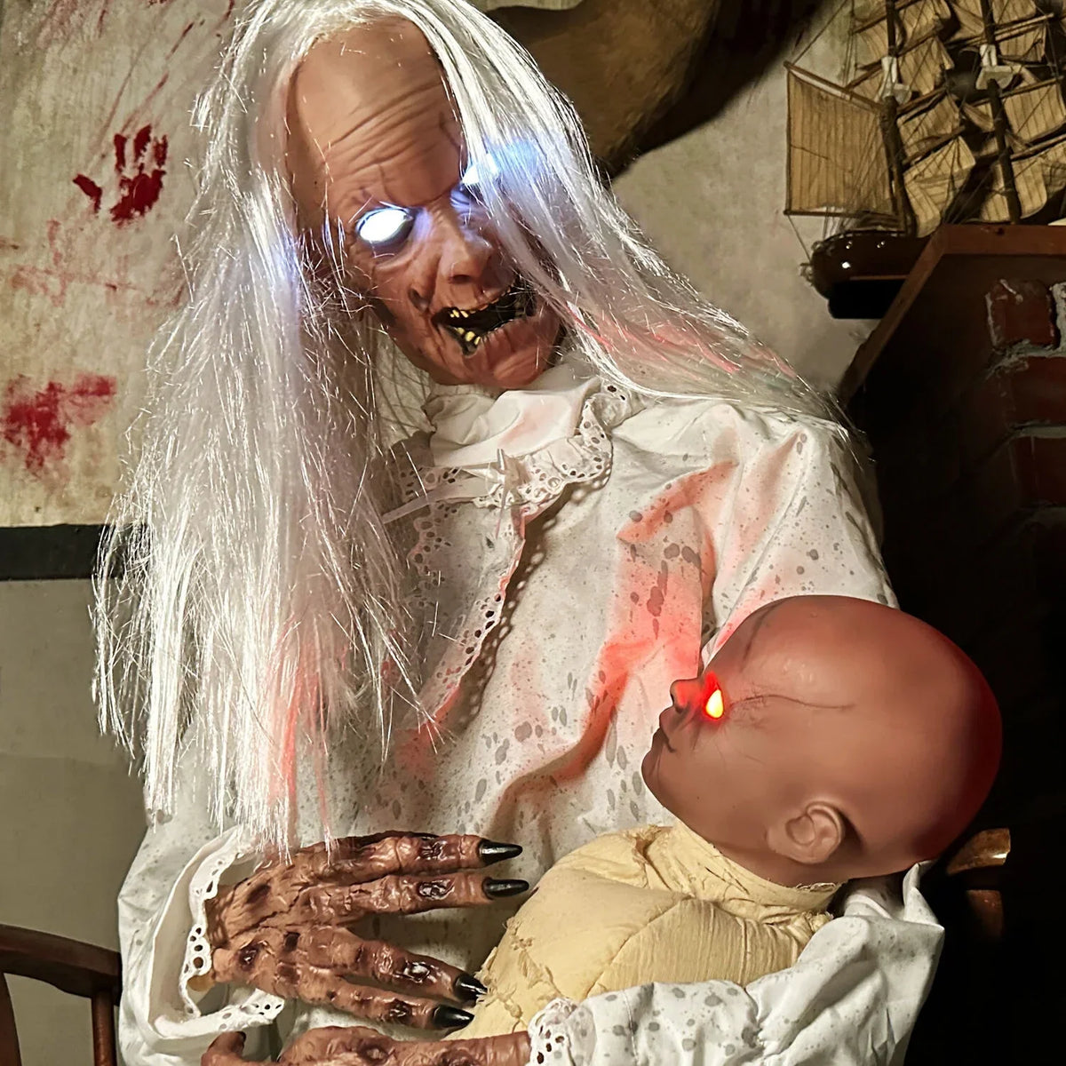 2026 NewHaunted Hill Farm 2.9 ft Animatronic Gravely Granny by Tekky Halloween Decoration with Motion-Activated Sounds, HHGRVLYGRNY-1FLSA