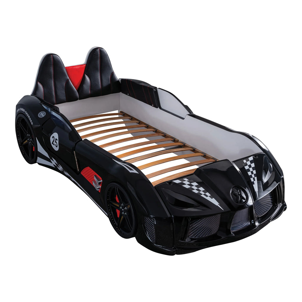 2026 NewFurniture of America Dash Kids Plastic Twin Race Car Bed with LED and Sound, White