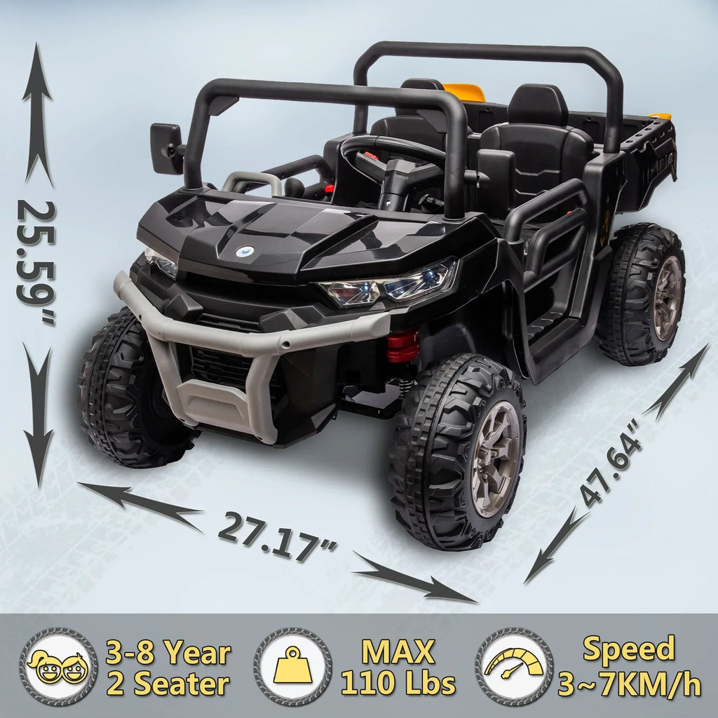 2026 NewXuanlur 24V 2 Seater Kids Ride on Car Truck, Ride on UTV W/ 2x200W Motor, 24 Volt Ride on Toys W/ Dump Bed/Shovel, Electric Car for Kids W/ Durable Tires, LED Light, Music, Remote Control, Black