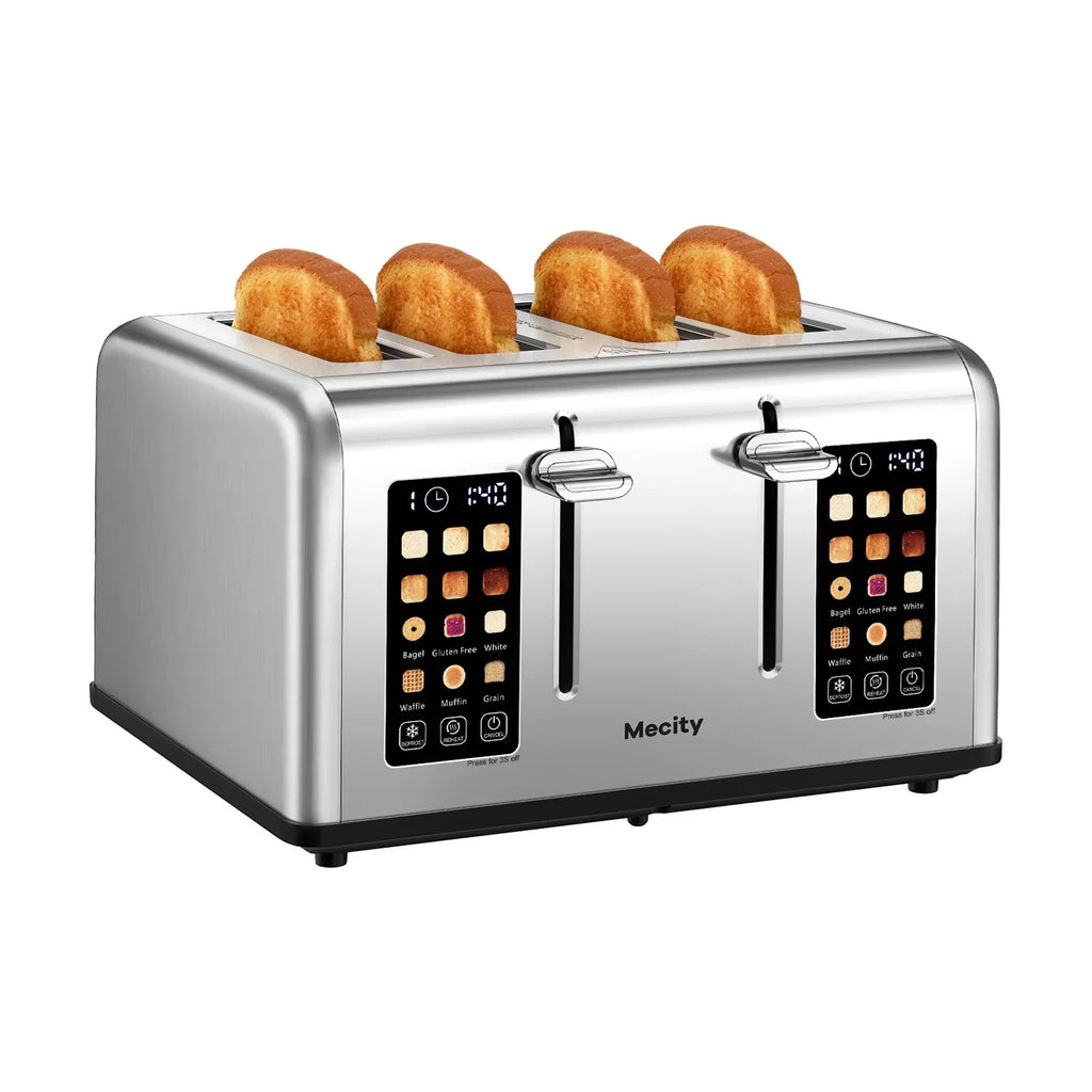 2026 NewMecity 4-Slice Touchscreen Toaster, Stainless Steel, 6 Browning Settings, Reheat, Cancel, Defrost, Removable Tray