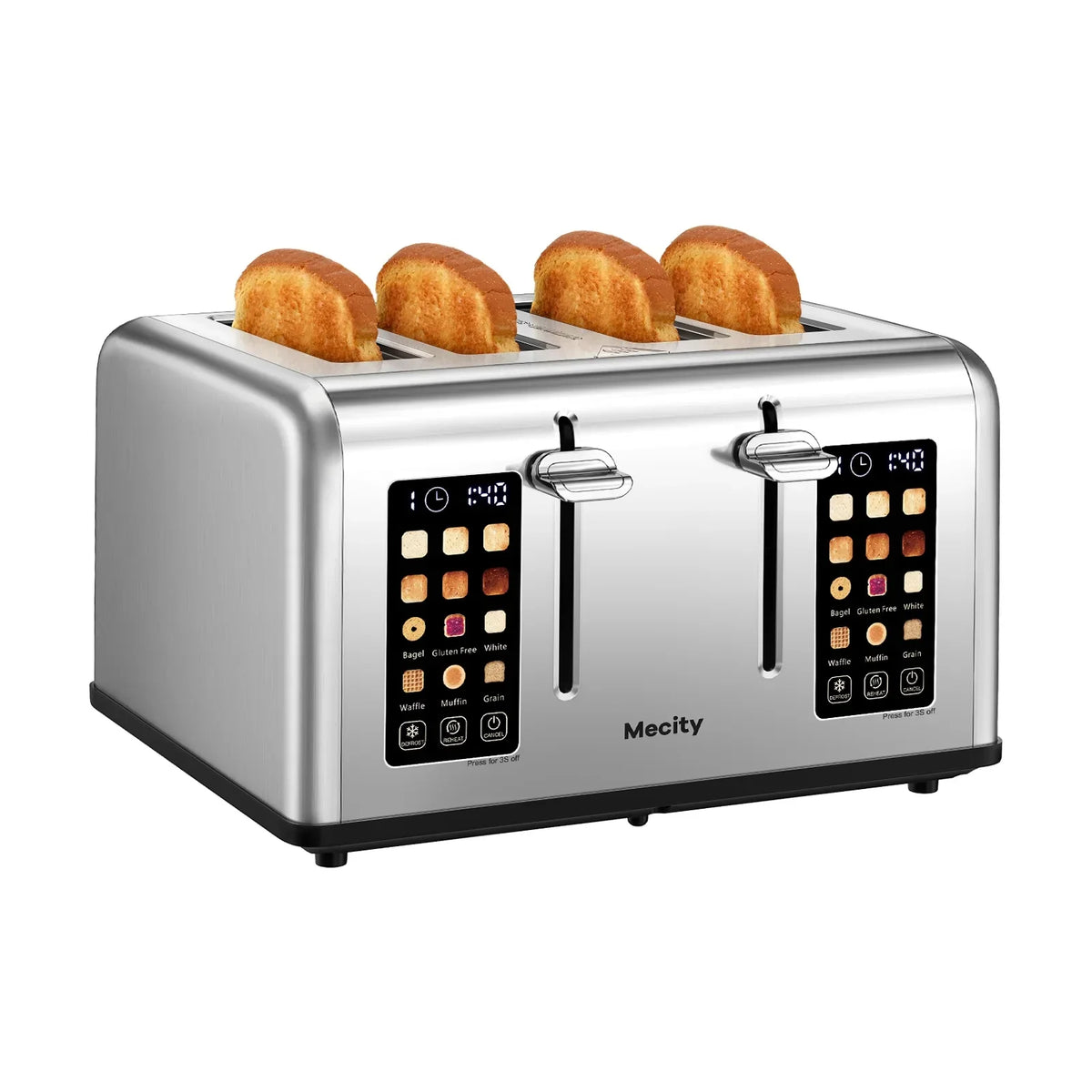 2026 NewMecity 4-Slice Touchscreen Toaster, Stainless Steel, 6 Browning Settings, Reheat, Cancel, Defrost, Removable Tray