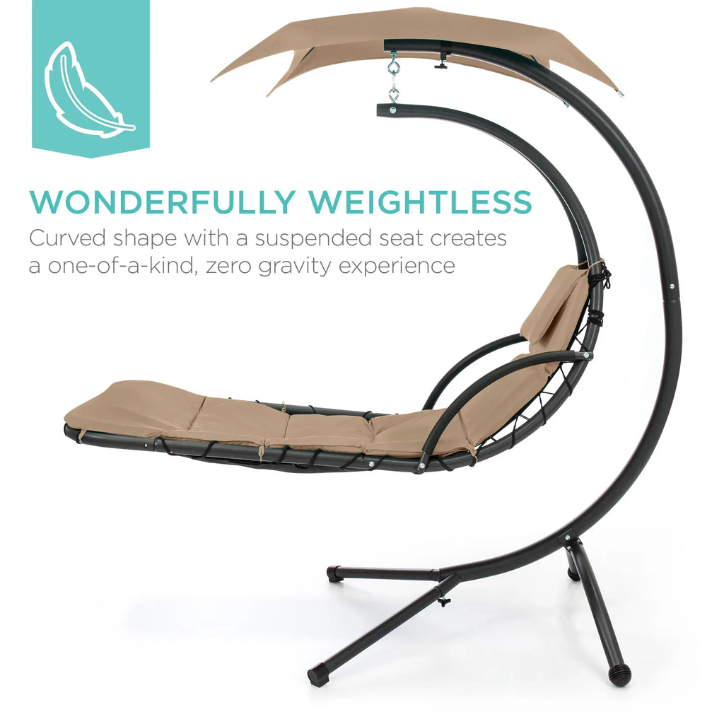 2026 NewBest Choice Products Hanging Curved Chaise Lounge Chair Swing for Backyard, Patio w/ Pillow, Shade, Stand - Teal