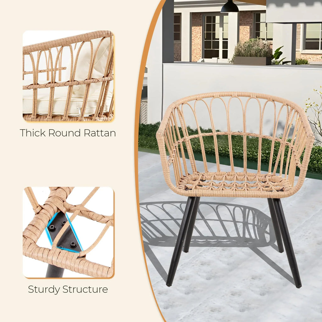 2026 NewFHFO 3 Piece Patio Bistro Set, Outdoor Wicker Apartment Balcony Furniture Sets, Rattan Table and Chairs Set of 2 for Porch Backyard Lawn Poolside Deck, Beige