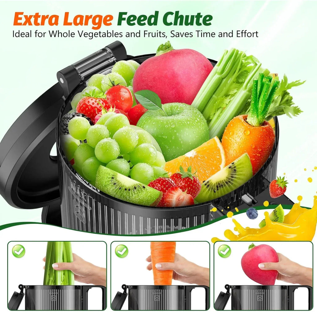 2026 NewYPONE Cold Press Juicer, Masticating Juicer with 5.4" Wide Feed Chute, 350w Slow Juicer Machines Fit Whole Vegetables and Fruits,Juice Extractor Machine with High Juice Yield, Easy to Clean(Black)